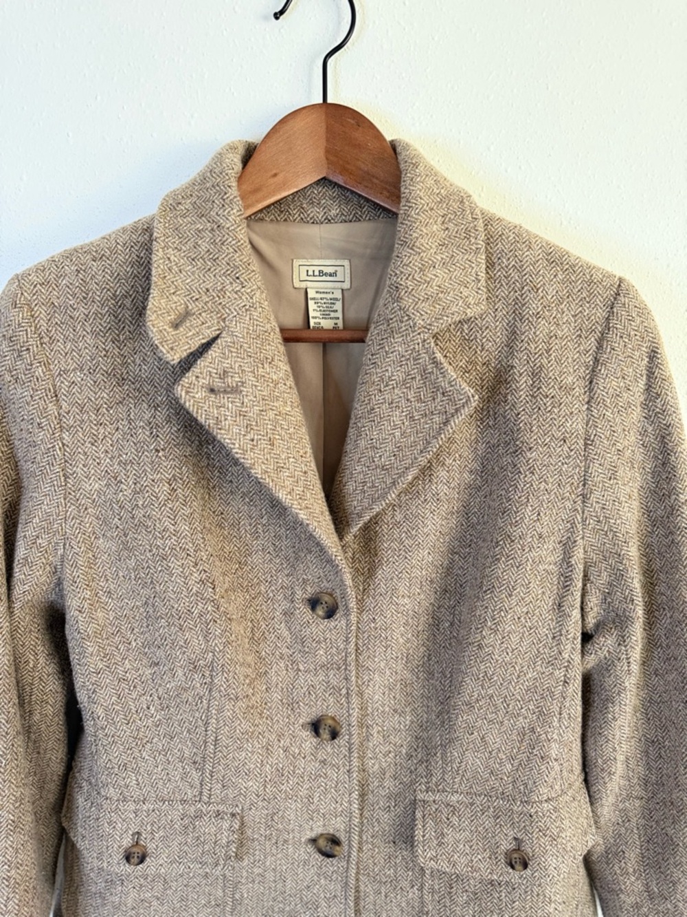 L.L. Bean Herringbone Tweed Blazer Gray Tan Wool Petite Medium Classic - Picture 14 of 14